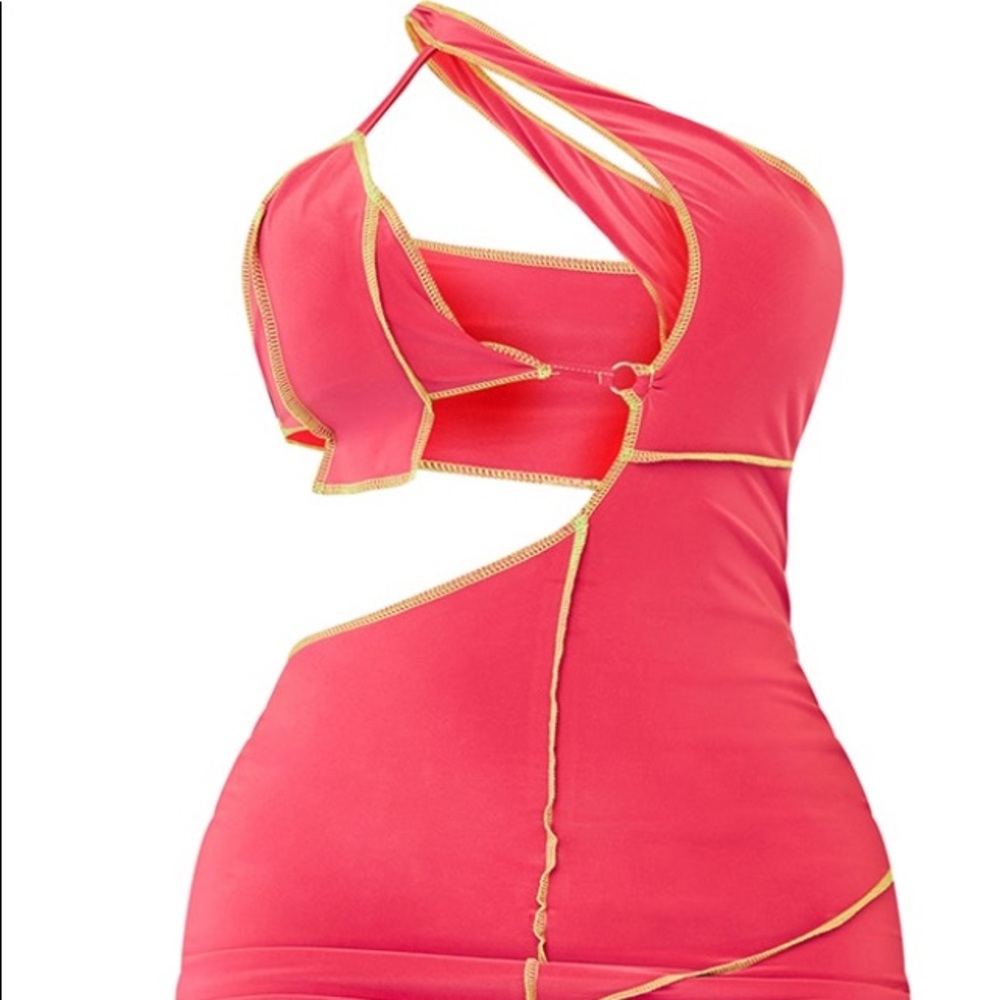 Shape Hot Pink Slinky Overlock Ring Detail Cut Out Bodycon Dress